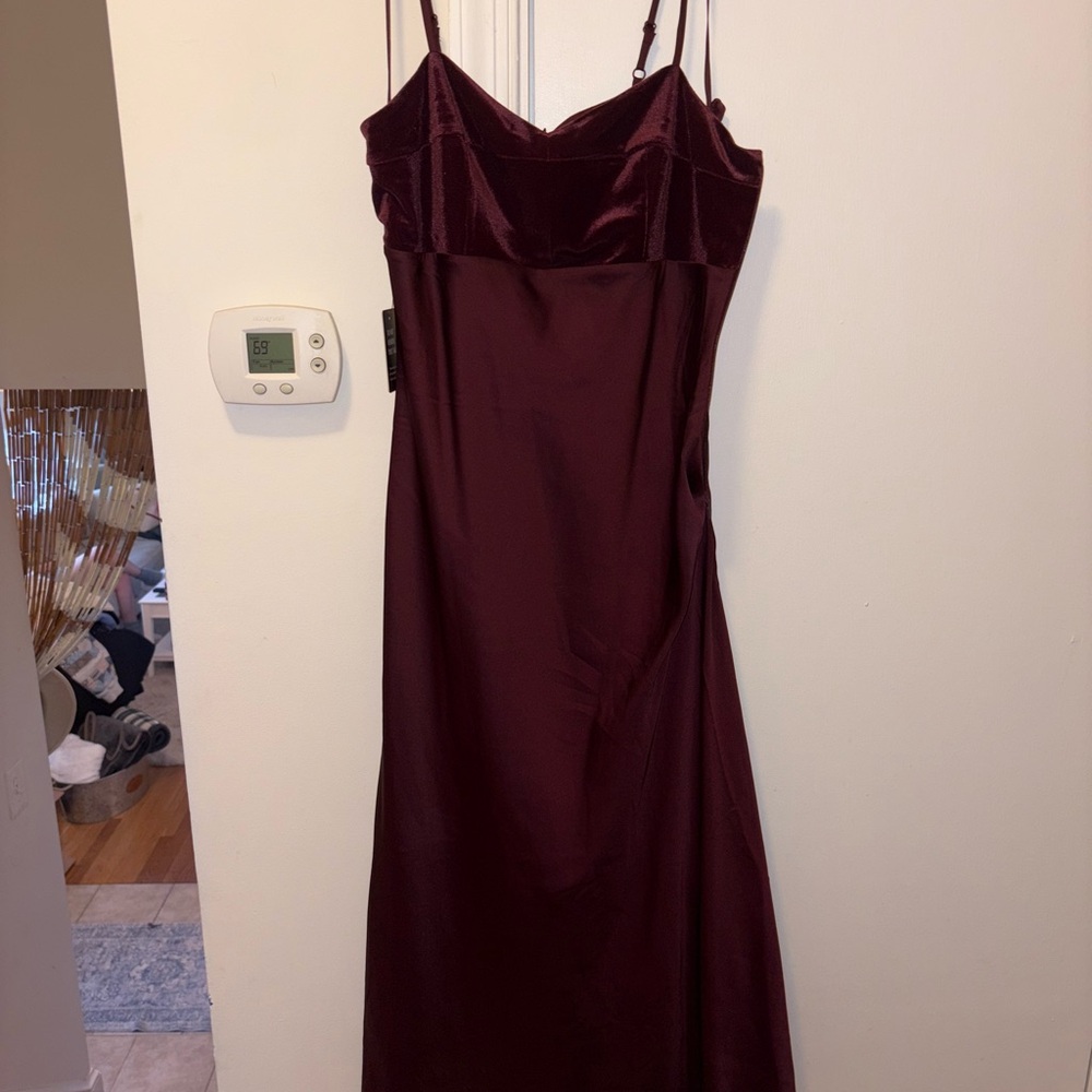 Express Deep Burgundy Satin + Velvet Dress